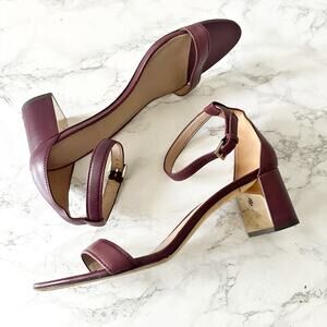 Tory Burch Cecile Maroon Leather Ankle Strap‎ Block Heel Sandals women’s size 11
